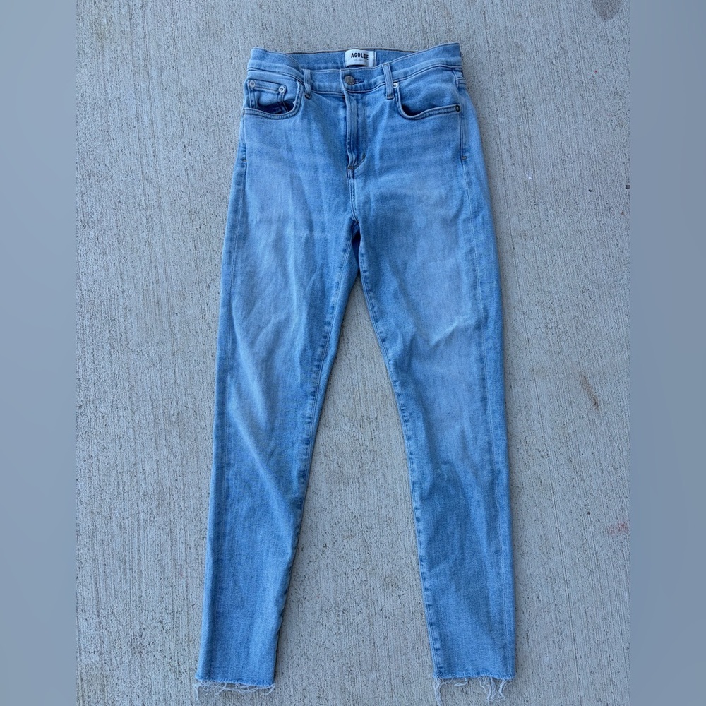 AGOLDE Jeans Womens 27 Light Wash High Rise Skinny Straight Raw Hem Stretch